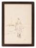 Inscribed photo of the seated artist at work and original ink sketch of a figure on horseback gazing at a beached boat. - 2