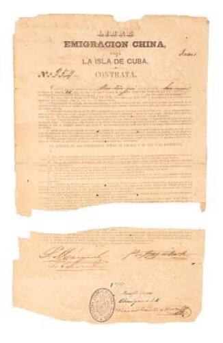 Original indentured servant contract for a Chinese man in Cuba, for a period of eight years