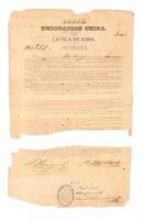 Original indentured servant contract for a Chinese man in Cuba, for a period of eight years