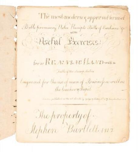 Copybook kept by Stephen Bartlett with handwriting specimens and exercises, three watercolor drawings, etc.