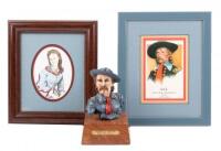 Two framed portraits of the Custers with a sculpture of George Armstrong Custer by Ralph Massey