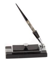 Deco-Style Black and Chrome Fountain Pen Desk Set with Ink Blotter