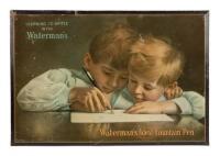 Tin Lithograph "Learning To Write With Waterman's" Advertising Sign, Rare