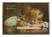 Tin Lithograph "Learning To Write With Waterman's" Advertising Sign, Rare