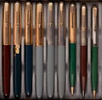 Lot of Six Parker 51 Vacumatic-Filler Fountain Pens and Three Propelling Pencils, Most with Gold-Filled Caps