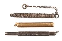 Lot of Three Propelling Pencils and One Dip Pen, Sterling Silver and 14K Gold, Including a Tiffany Pencil