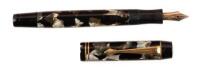 No. 333½ Marbled Black and Grey Celluloid Piston-Filer Fountain Pen, Larger size, Oblique Nib