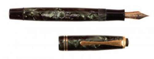 No. 244? Marbled Green Celluloid Fountain Pen, Simplo Imprint, Danish