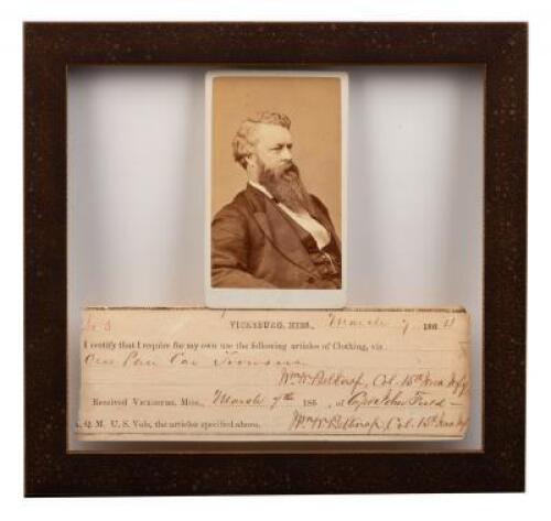 William W. Belknap carte-de-visite from The Brady National Gallery with an official requisition form signed by Belknap requesting a fresh pair of trousers