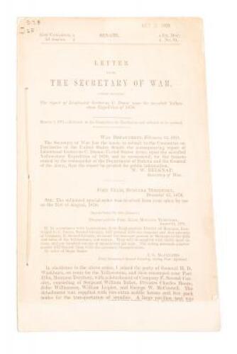 Letter from the Secretary of War Communicating The Report of Lieutenant Gustavus C. Doane upon the so-called Yellowstone Expedition of 1870