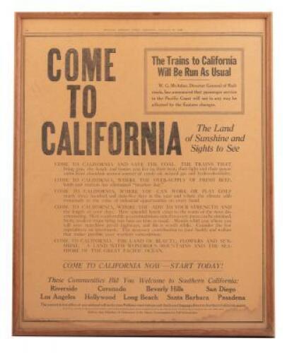 "Come to California: the Land of Sunshine and Sights to See" - broadside page from a newspaper