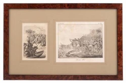 Two prints depicting the death of James Cook