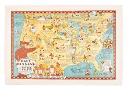 America's Only Folk-Lore Character Paul Bunyan's Pictorial Map of The United States Depicting Some of His Deeds and Exploits