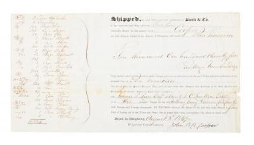 Bill of lading for shipment from Hong Kong to San Francisco signed by ship master John B.R. Cooper & Jacob P. Leese