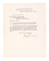 Letter from General John J. Pershing to American singer and songwriter Carrie Jacobs Bond, congratulating her on the song "A Perfect Day"