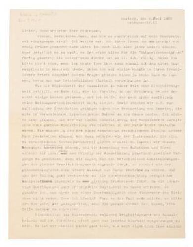 Letter from Moritz Schlick to Albert Einstein, addressing topics relating to modern physics