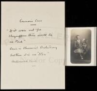 Handwritten notes by A. Conan Doyle, plus "ghost" photograph signed by Doyle in ink on mount verso
