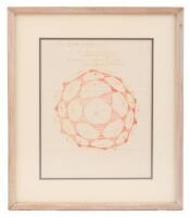 Original ink (or color pencil?) drawing of a geodesic polyhedron, basis for his most famous creation, the geodesic dome - inscribed and signed by Buckminster Fuller