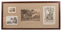 Four engravings depicting the Death of Captain James Cook, matted and framed together