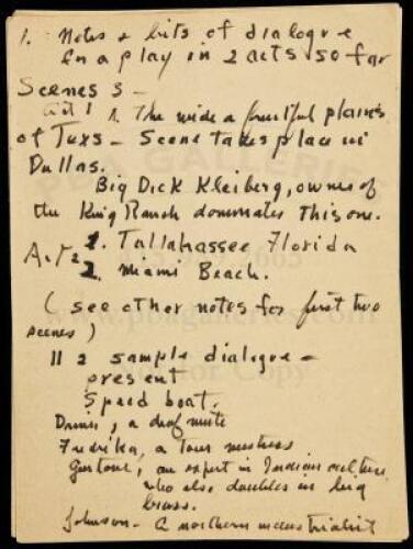 Handwritten manuscript of an untitled play by Steinbeck, dating from his month-long visit to the Soviet Union in October and November, 1963