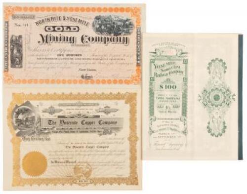 Lot of three Yosemite Stock Certificates