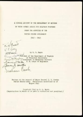 A General Account of the Development of Methods of Using Atomic Energy for Military Purposes under the Auspices of the United States Government, 1940-1945