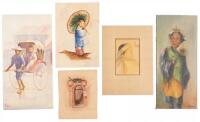 Four original watercolors, Chinese or other Asian subjects, probably from San Francisco Chinatown in the early 20th century