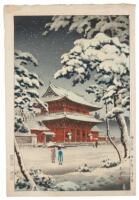 Woodblock print: Zojoji Temple in Snow