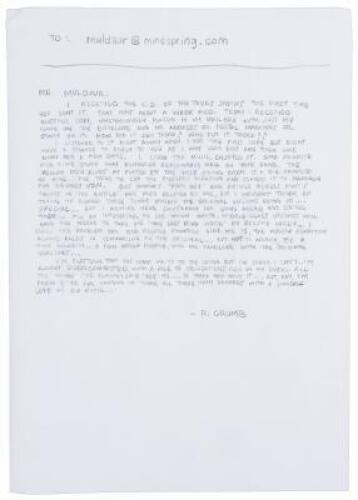 R. Crumb Handwritten Letter, c. 2010