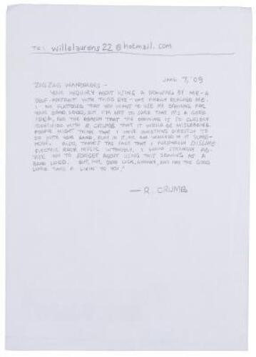 R. Crumb Handwritten Letter, 2009
