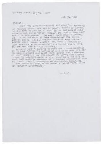 R. Crumb Handwritten Letter, 2008