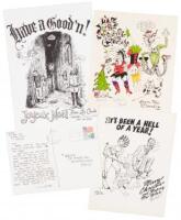 Lot of Four Crumb Family Christmas Cards, One of them Inscribed and Signed by R. Crumb