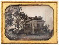 Half-plate daguerreotype of a hotel or inn, with sign reading "Half Way House - J. Wilt & Co."