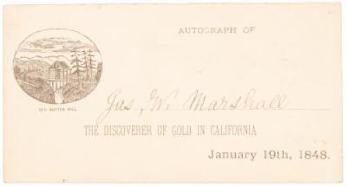Souvenir card signed by James Marshall, the discoverer of gold in California