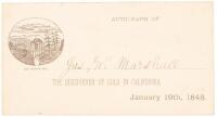 Souvenir card signed by James Marshall, the discoverer of gold in California