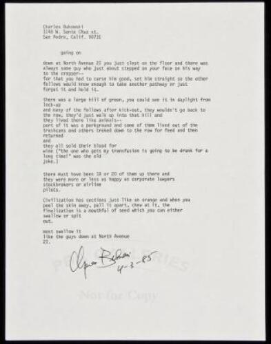 "going on" - manuscript poem signed by Charles Bukowski