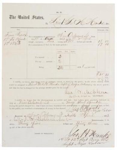 Autograph document of Union Army officer who mobilized "Negro labor" and established freedmen schools in Civil War Louisiana