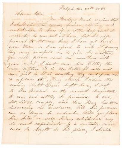 Virginia woman plantation owner hopes to sell an “insolent” slave during the Civil War - Letter