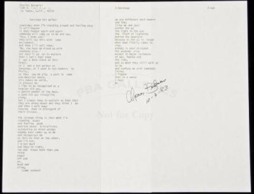 “Saratoga hot walker” - manuscript poem signed by Charles Bukowski