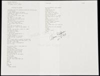 “Saratoga hot walker” - manuscript poem signed by Charles Bukowski