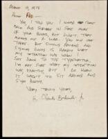 Autograph Letter, signed, to Sholom "Red" Stodolsky