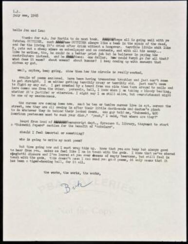 Typed Letter, signed to Jon and Lou Webb