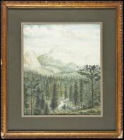Hand-colored lithograph of tree-covered hills, apparently in the California Gold Country