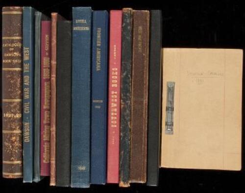 Thirteen volumes of bibliographic material including catalogues from Dawson's Book Shop, etc.