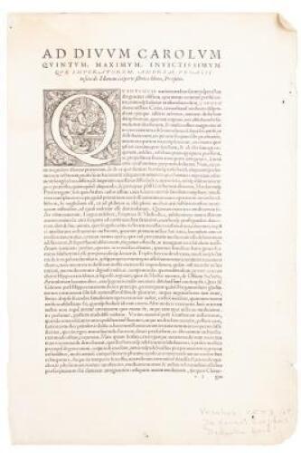 Original printed dedication leaf from the first edition of De humani corporis fabrica