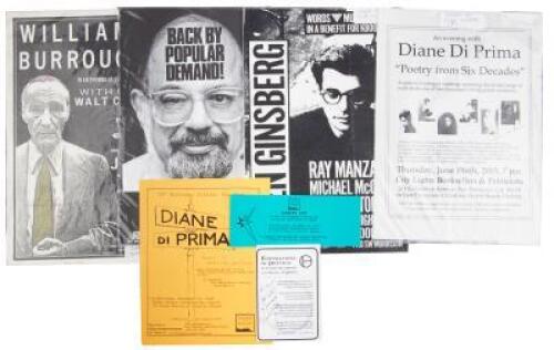 A selection of Posters and flyers for events featuring Diane Di Prima, William Burroughs and Allen Ginsberg - some signed