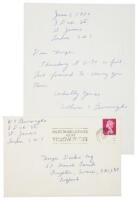 Signed manuscript letter from William Burroughs to poet George Dowden