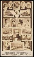 Trade card for Thomas Houseworth, featuring original albumen photograph montage of his images and a portrait of himself