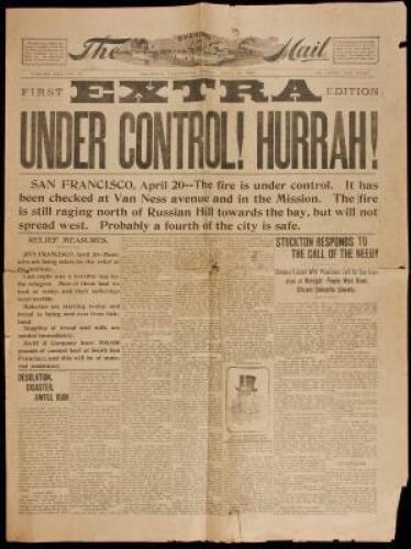 The Evening Mail - Stockton, California newspaper reporting on the San Francisco Earthquake