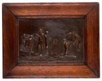 Bronze relief plaque depicting Charles I interrupted at golf by the Irish Rebellion